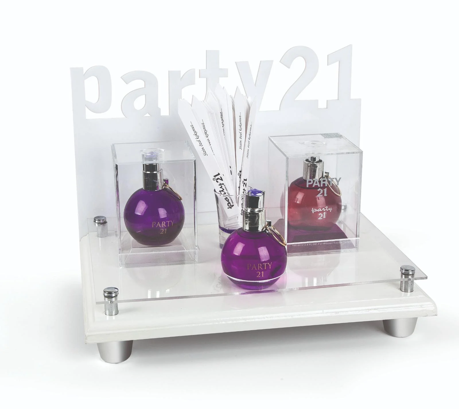 Party21 – küre şişe parfüm ve mağaza teşhir standı