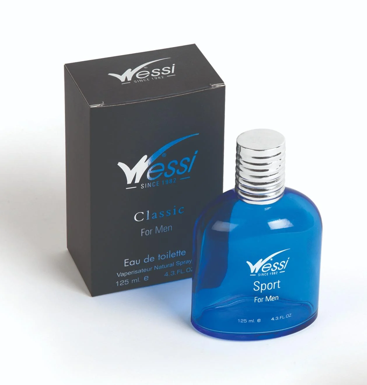 Wessi Sport For Men – mavi cam şişe ve kutu