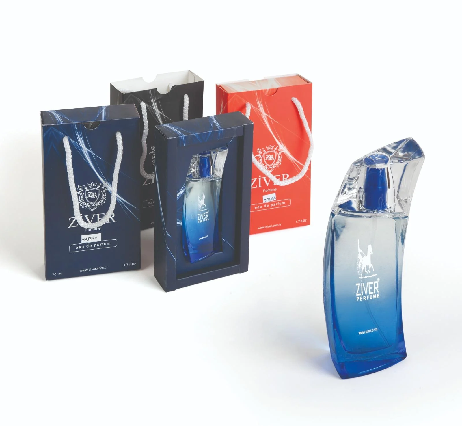 Ziver Perfume – çantalı kutu ve özel şişe tasarımı